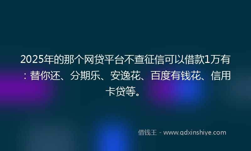 2025年的那个网贷平台不查征信可以借款1万有：替你还、分期乐、安逸花、百度有钱花、信用卡贷等。
