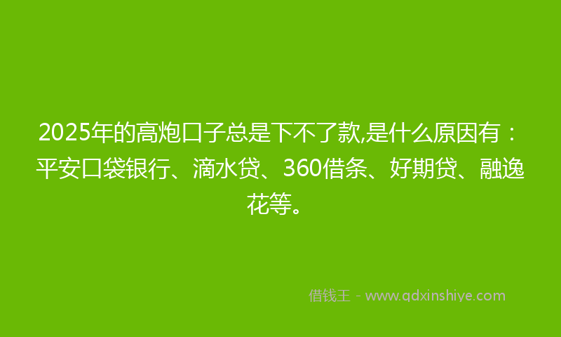 2025年的高炮口子总是下不了款,是什么原因有：平安口袋银行、滴水贷、360借条、好期贷、融逸花等。