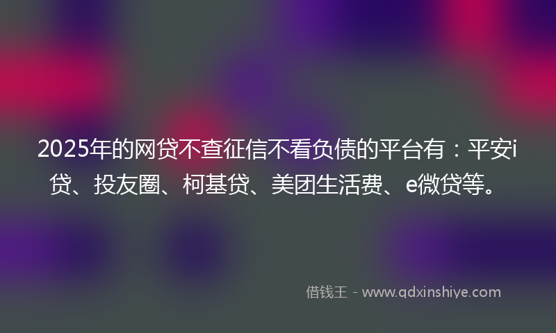 2025年的网贷不查征信不看负债的平台有：平安i贷、投友圈、柯基贷、美团生活费、e微贷等。