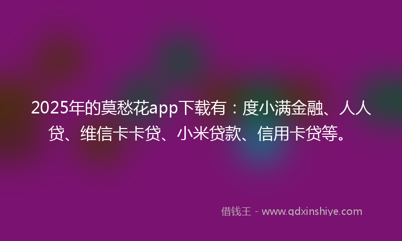 2025年的莫愁花app下载有：度小满金融、人人贷、维信卡卡贷、小米贷款、信用卡贷等。