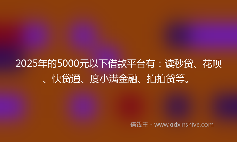 2025年的5000元以下借款平台有：读秒贷、花呗、快贷通、度小满金融、拍拍贷等。