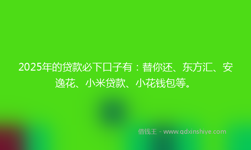 2025年的贷款必下口子有：替你还、东方汇、安逸花、小米贷款、小花钱包等。