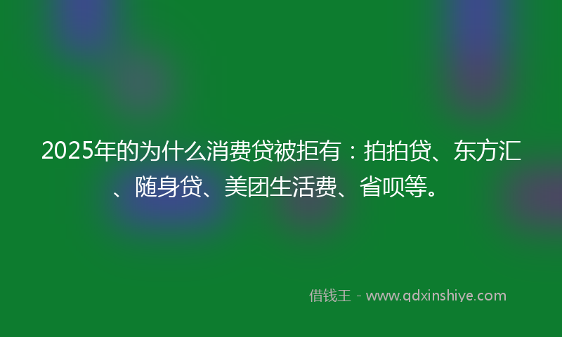 2025年的为什么消费贷被拒有：拍拍贷、东方汇、随身贷、美团生活费、省呗等。