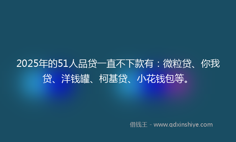 2025年的51人品贷一直不下款有：微粒贷、你我贷、洋钱罐、柯基贷、小花钱包等。