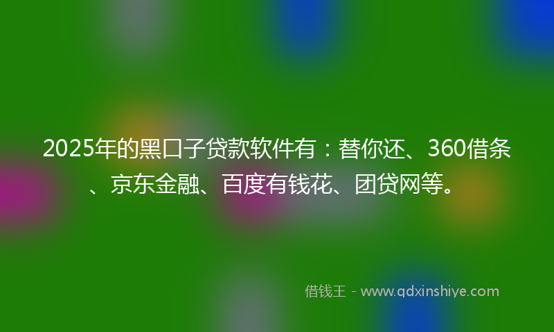 2025年的黑口子贷款软件有：替你还、360借条、京东金融、百度有钱花、团贷网等。