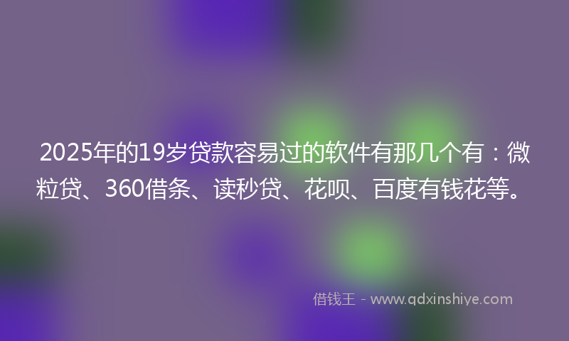 2025年的19岁贷款容易过的软件有那几个有：微粒贷、360借条、读秒贷、花呗、百度有钱花等。