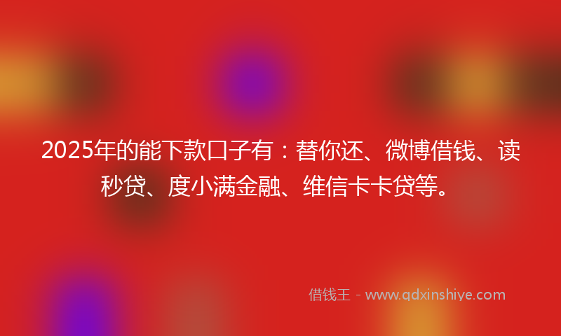 2025年的能下款口子有：替你还、微博借钱、读秒贷、度小满金融、维信卡卡贷等。