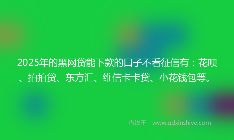 2025年的黑网贷能下款的口子不看征信有：花呗、拍拍贷、东方汇、维信卡卡贷、小花钱包等。