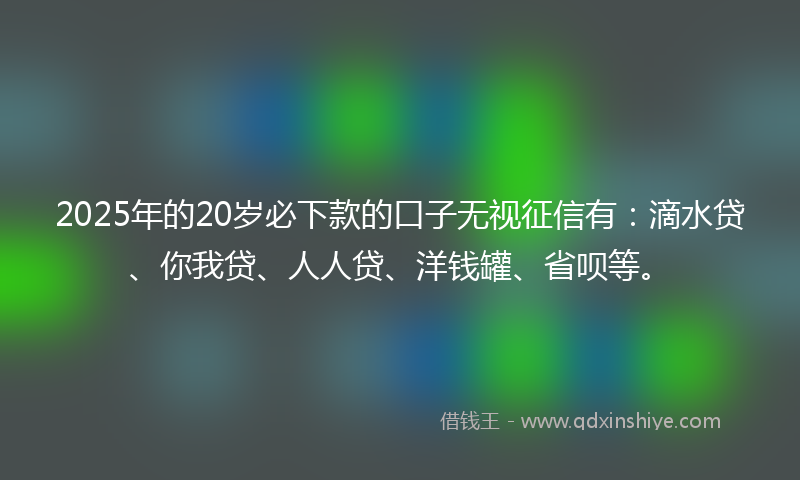 2025年的20岁必下款的口子无视征信有：滴水贷、你我贷、人人贷、洋钱罐、省呗等。
