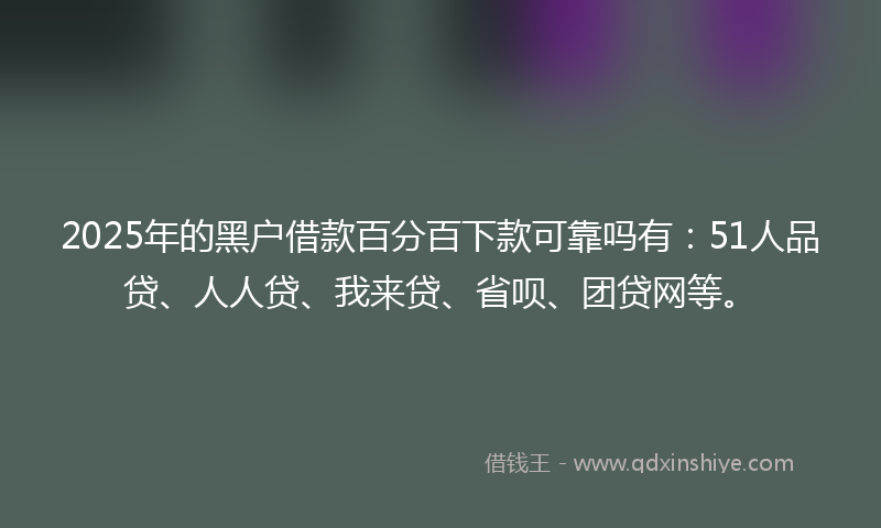 2025年的黑户借款百分百下款可靠吗有：51人品贷、人人贷、我来贷、省呗、团贷网等。
