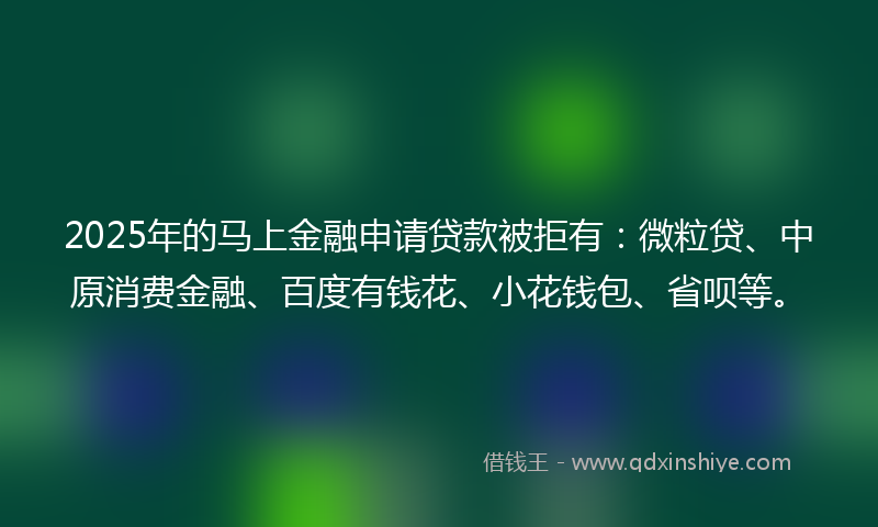 2025年的马上金融申请贷款被拒有：微粒贷、中原消费金融、百度有钱花、小花钱包、省呗等。