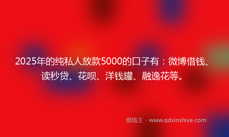 2025年的纯私人放款5000的口子有：微博借钱、读秒贷、花呗、洋钱罐、融逸花等。