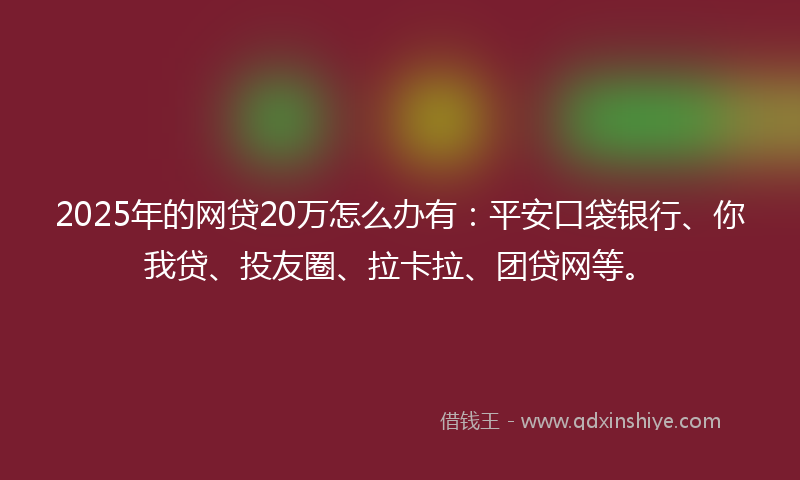 2025年的网贷20万怎么办有：平安口袋银行、你我贷、投友圈、拉卡拉、团贷网等。