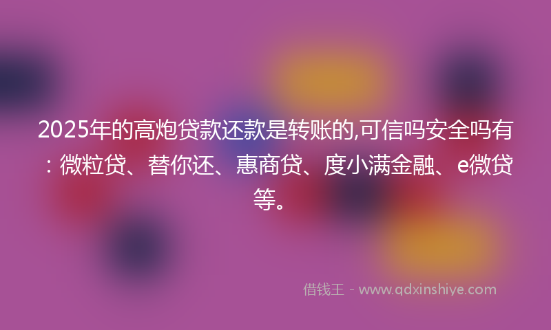 2025年的高炮贷款还款是转账的,可信吗安全吗有：微粒贷、替你还、惠商贷、度小满金融、e微贷等。