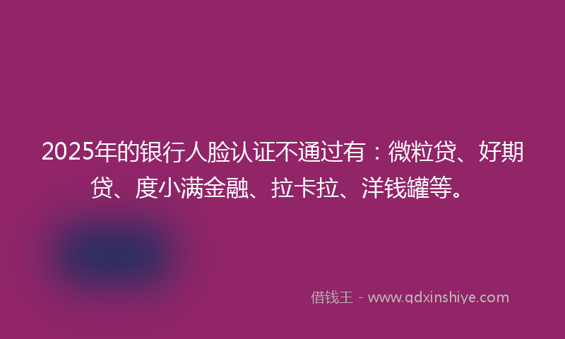2025年的银行人脸认证不通过有：微粒贷、好期贷、度小满金融、拉卡拉、洋钱罐等。