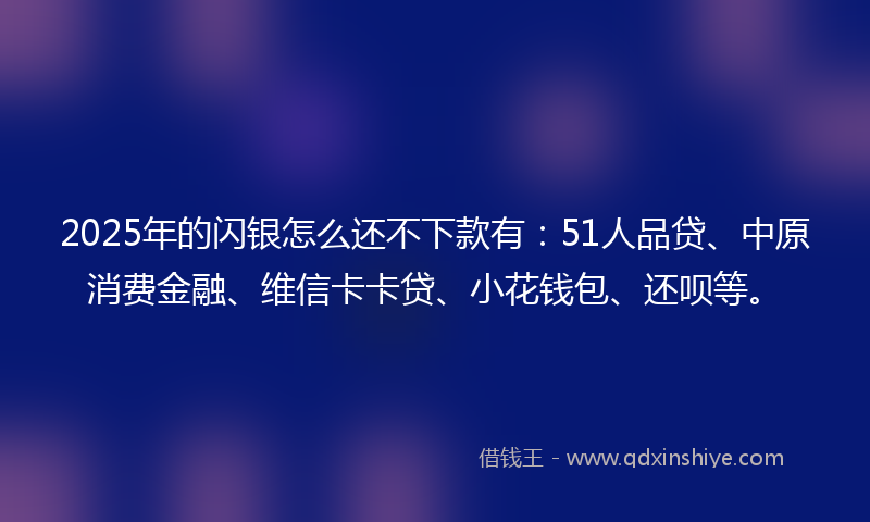 2025年的闪银怎么还不下款有：51人品贷、中原消费金融、维信卡卡贷、小花钱包、还呗等。