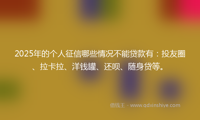 2025年的个人征信哪些情况不能贷款有：投友圈、拉卡拉、洋钱罐、还呗、随身贷等。