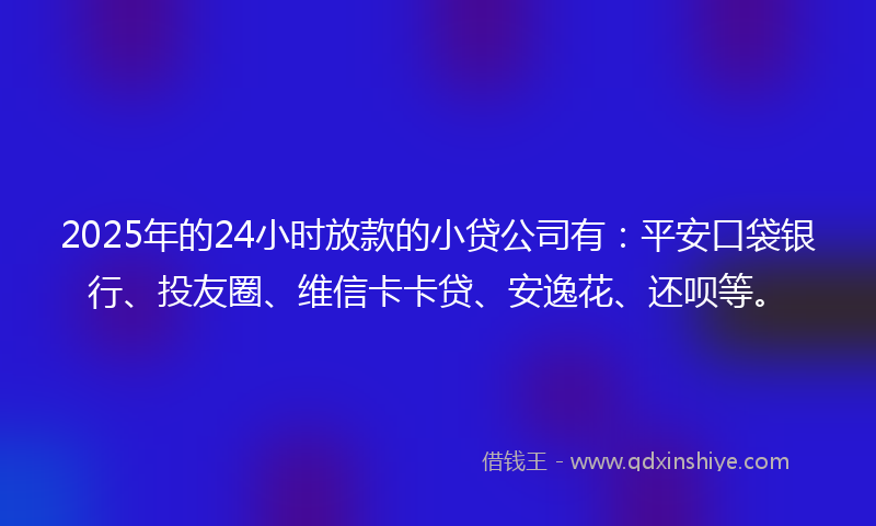 2025年的24小时放款的小贷公司有：平安口袋银行、投友圈、维信卡卡贷、安逸花、还呗等。