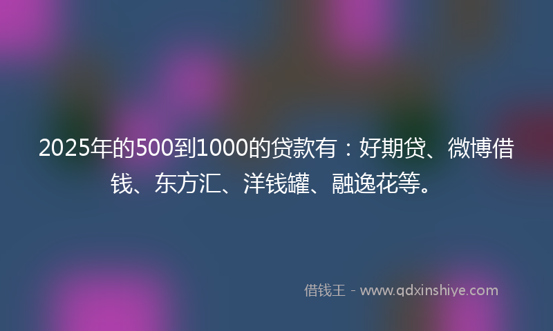 2025年的500到1000的贷款有：好期贷、微博借钱、东方汇、洋钱罐、融逸花等。