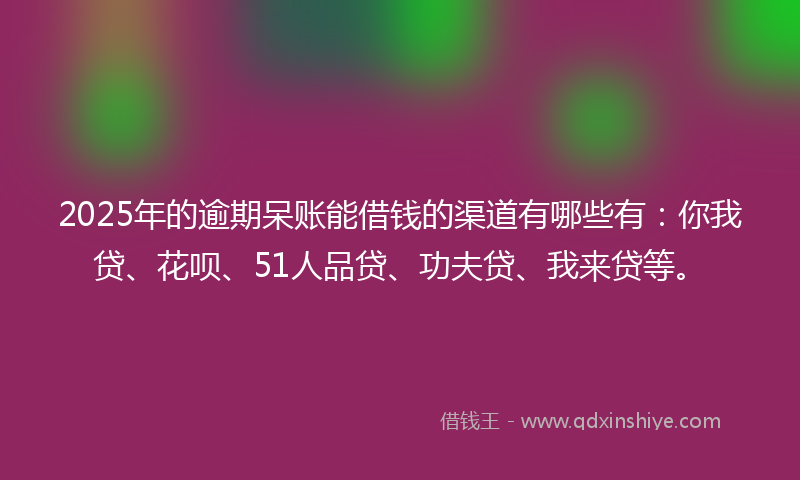 2025年的逾期呆账能借钱的渠道有哪些有：你我贷、花呗、51人品贷、功夫贷、我来贷等。