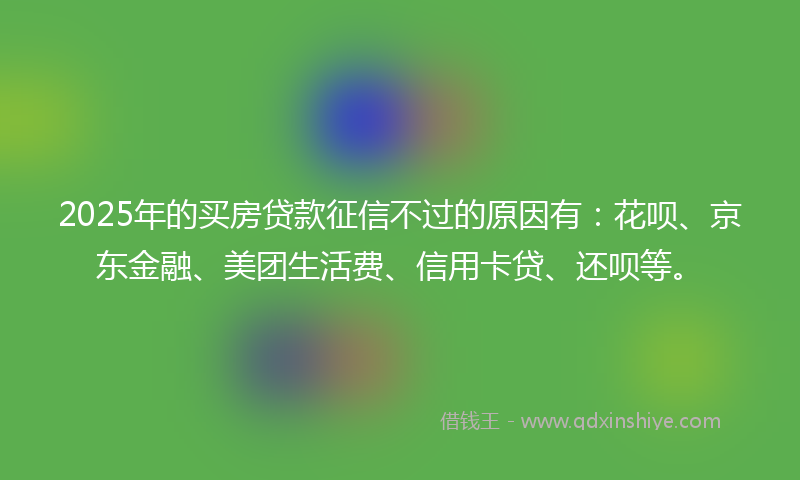 2025年的买房贷款征信不过的原因有：花呗、京东金融、美团生活费、信用卡贷、还呗等。