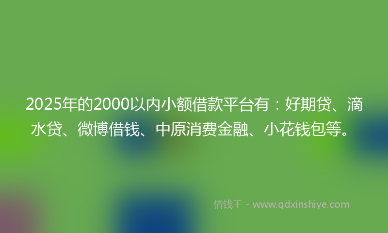 2025年的2000以内小额借款平台有：好期贷、滴水贷、微博借钱、中原消费金融、小花钱包等。