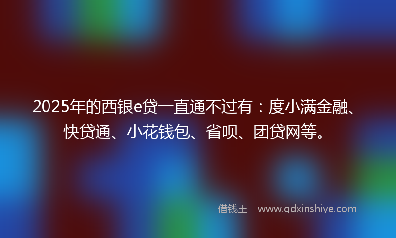 2025年的西银e贷一直通不过有：度小满金融、快贷通、小花钱包、省呗、团贷网等。