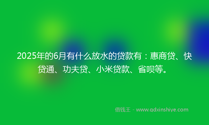 2025年的6月有什么放水的贷款有：惠商贷、快贷通、功夫贷、小米贷款、省呗等。