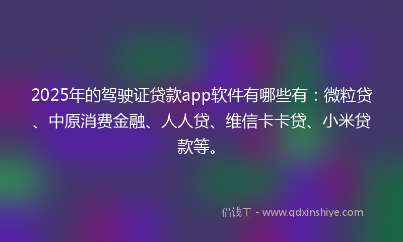 2025年的驾驶证贷款app软件有哪些有：微粒贷、中原消费金融、人人贷、维信卡卡贷、小米贷款等。