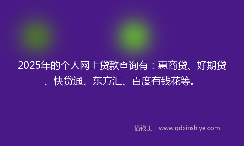 2025年的个人网上贷款查询有：惠商贷、好期贷、快贷通、东方汇、百度有钱花等。