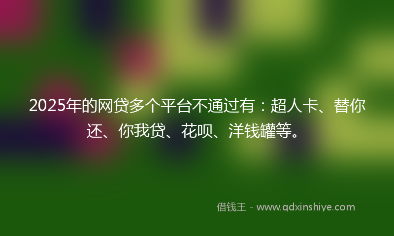 2025年的网贷多个平台不通过有：超人卡、替你还、你我贷、花呗、洋钱罐等。