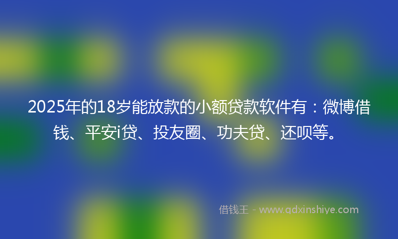 2025年的18岁能放款的小额贷款软件有：微博借钱、平安i贷、投友圈、功夫贷、还呗等。
