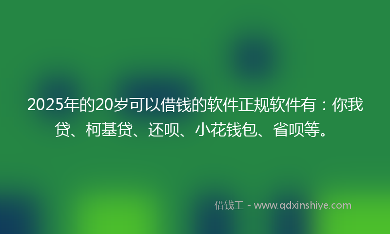 2025年的20岁可以借钱的软件正规软件有：你我贷、柯基贷、还呗、小花钱包、省呗等。