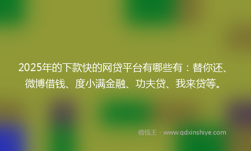 2025年的下款快的网贷平台有哪些有：替你还、微博借钱、度小满金融、功夫贷、我来贷等。