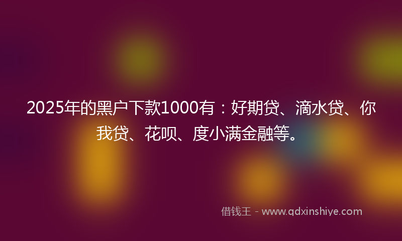 2025年的黑户下款1000有：好期贷、滴水贷、你我贷、花呗、度小满金融等。