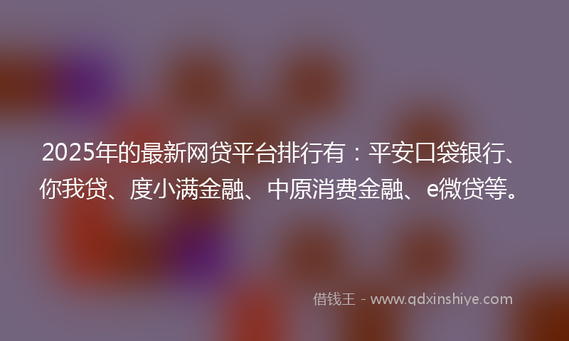 2025年的最新网贷平台排行有：平安口袋银行、你我贷、度小满金融、中原消费金融、e微贷等。