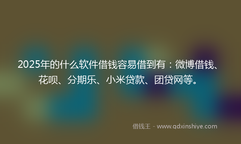 2025年的什么软件借钱容易借到有：微博借钱、花呗、分期乐、小米贷款、团贷网等。