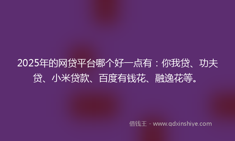 2025年的网贷平台哪个好一点有：你我贷、功夫贷、小米贷款、百度有钱花、融逸花等。