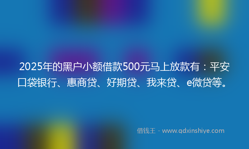 2025年的黑户小额借款500元马上放款有：平安口袋银行、惠商贷、好期贷、我来贷、e微贷等。