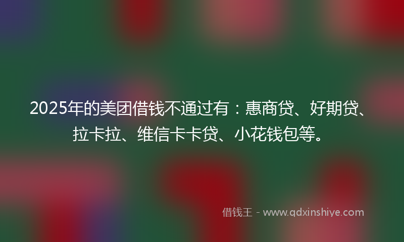 2025年的美团借钱不通过有：惠商贷、好期贷、拉卡拉、维信卡卡贷、小花钱包等。