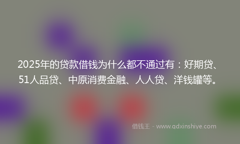 2025年的贷款借钱为什么都不通过有：好期贷、51人品贷、中原消费金融、人人贷、洋钱罐等。