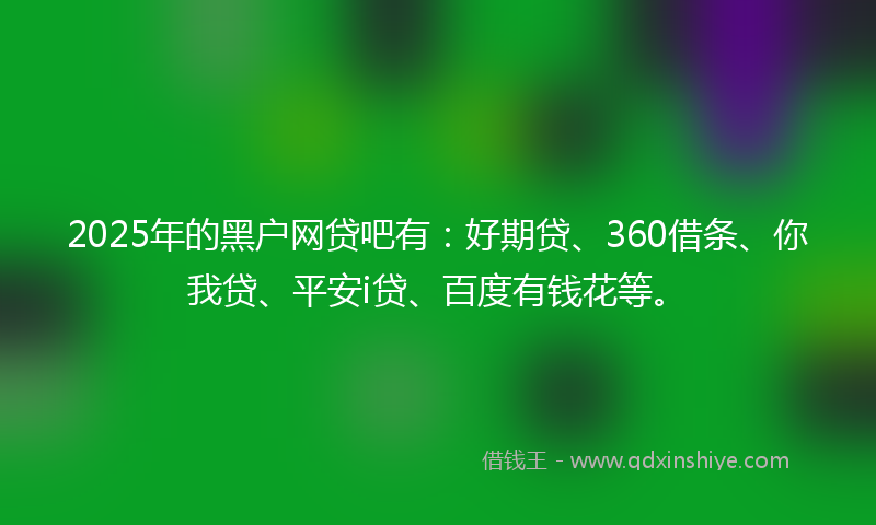 2025年的黑户网贷吧有：好期贷、360借条、你我贷、平安i贷、百度有钱花等。