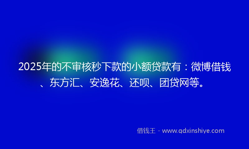 2025年的不审核秒下款的小额贷款有：微博借钱、东方汇、安逸花、还呗、团贷网等。