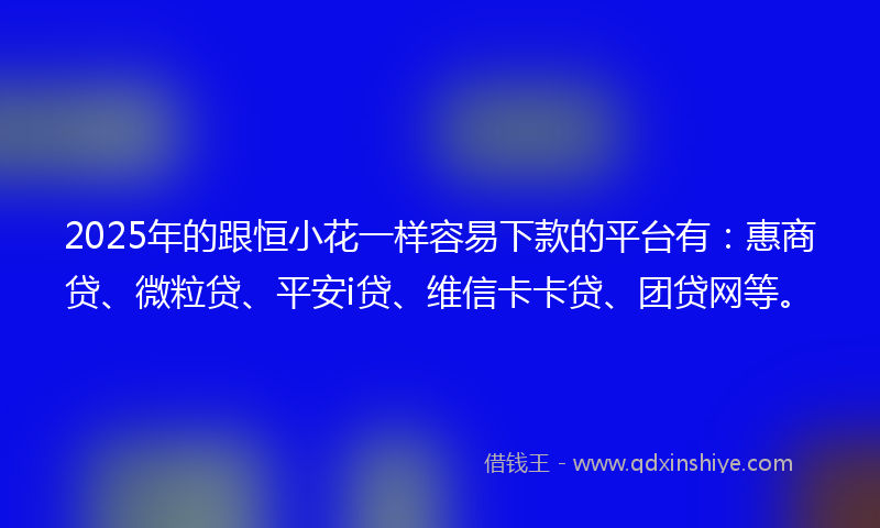 2025年的跟恒小花一样容易下款的平台有：惠商贷、微粒贷、平安i贷、维信卡卡贷、团贷网等。
