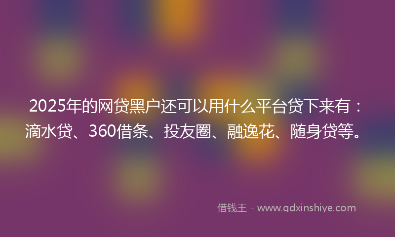 2025年的网贷黑户还可以用什么平台贷下来有：滴水贷、360借条、投友圈、融逸花、随身贷等。