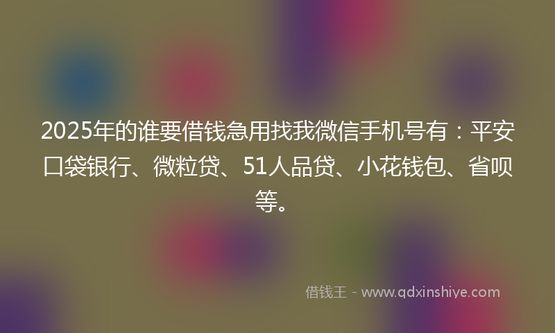 2025年的谁要借钱急用找我微信手机号有：平安口袋银行、微粒贷、51人品贷、小花钱包、省呗等。
