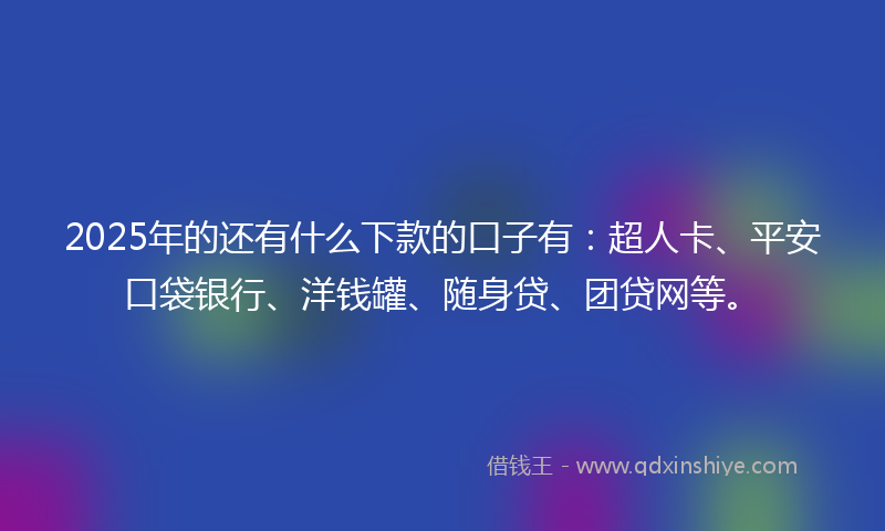 2025年的还有什么下款的口子有：超人卡、平安口袋银行、洋钱罐、随身贷、团贷网等。