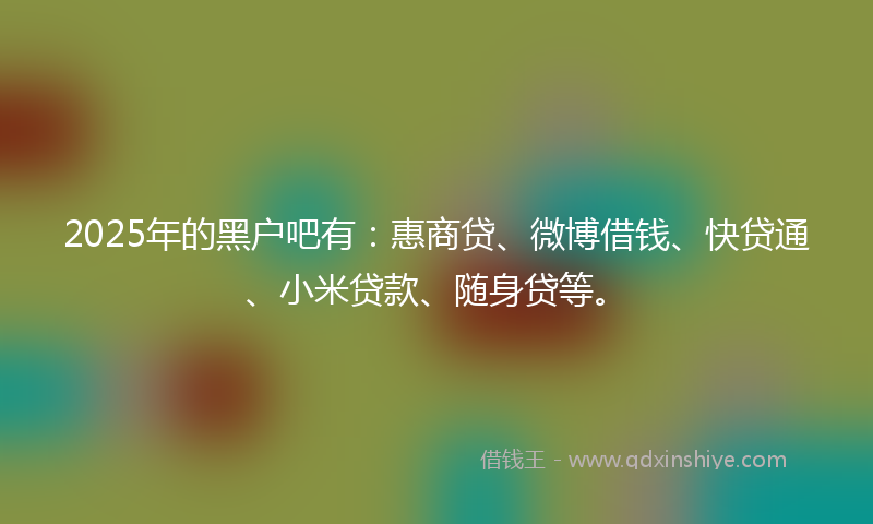 2025年的黑户吧有：惠商贷、微博借钱、快贷通、小米贷款、随身贷等。