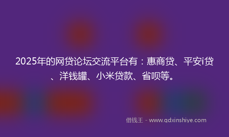 2025年的网贷论坛交流平台有：惠商贷、平安i贷、洋钱罐、小米贷款、省呗等。