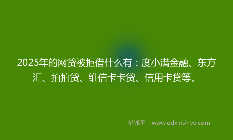2025年的网贷被拒借什么有：度小满金融、东方汇、拍拍贷、维信卡卡贷、信用卡贷等。